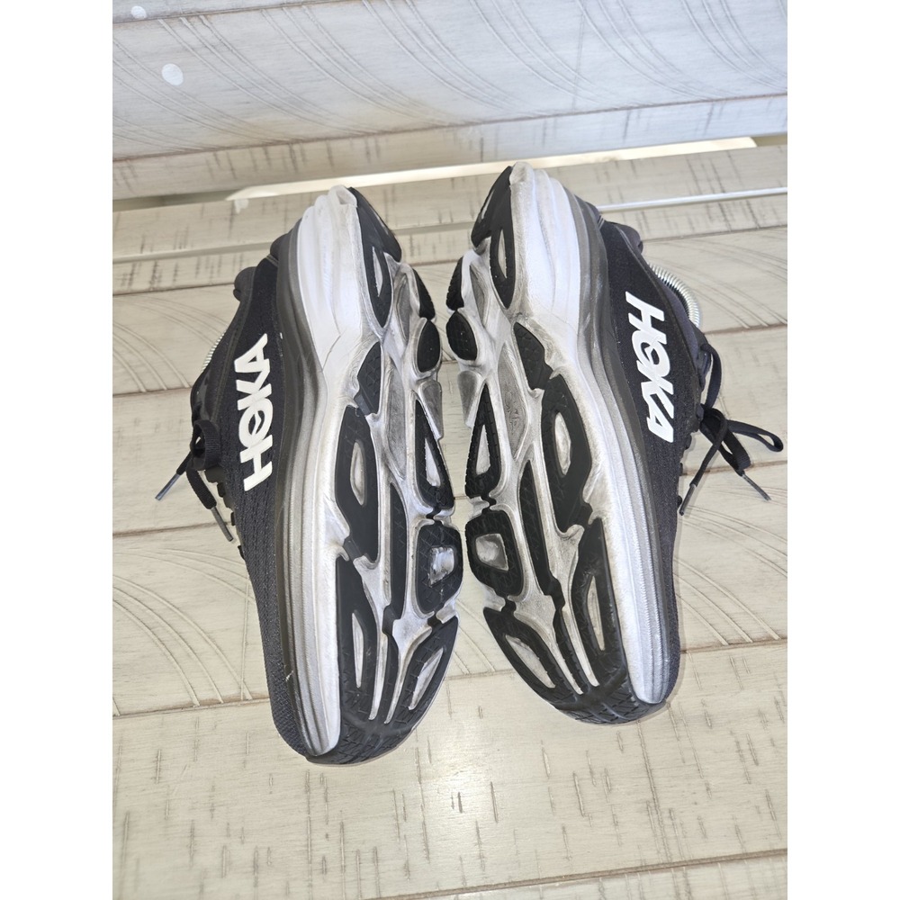 Hoka Bondi 8 Women's Size 10.5B Black and White Running Sneaker Lace Up Low Top - Picture 9 of 10